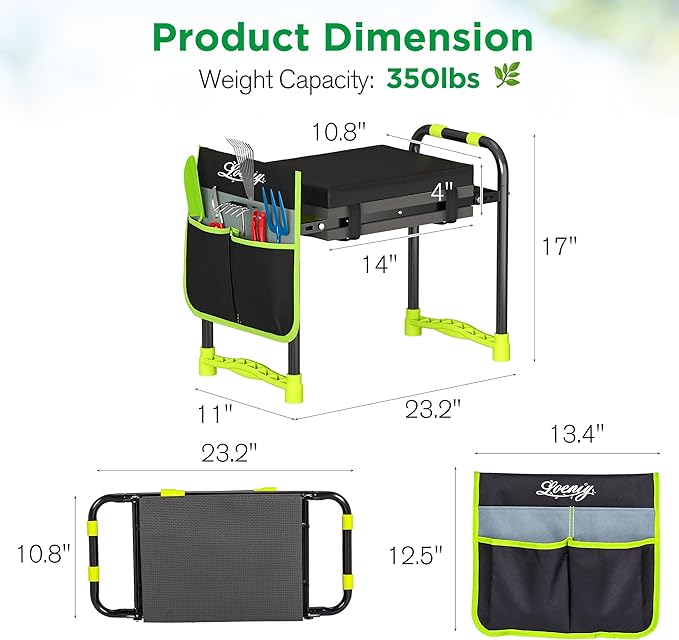 10.8” Wide Garden Kneeler and Seat, Heavy Duty Foldable Gardening Stool with ...