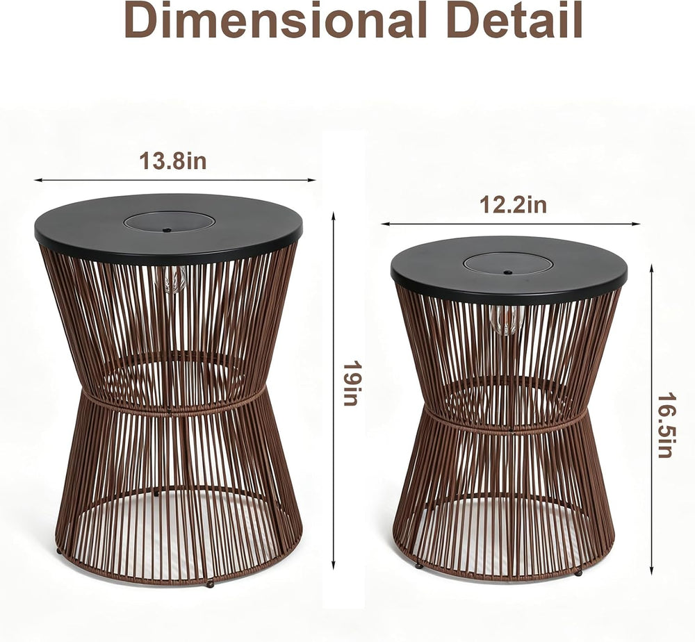 Farmhouse Solar Outdoor Side Table with Light, Poolside End Table Set of 2