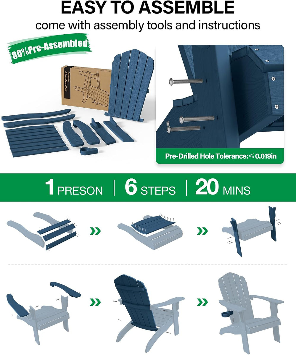 YEFU Oversized Adirondack Chair with Cup-Holder- Navy Blue