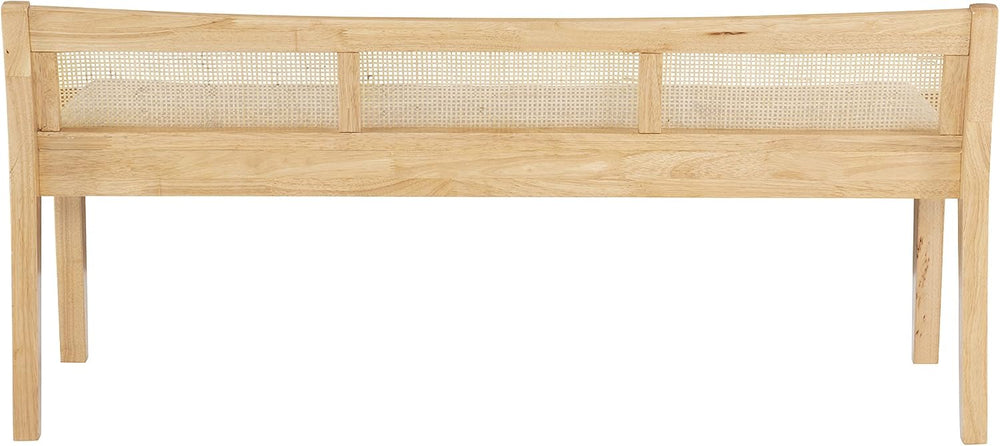 Powell Kasi Natural Low Back Cane Bench with Beige Upholstered Seat