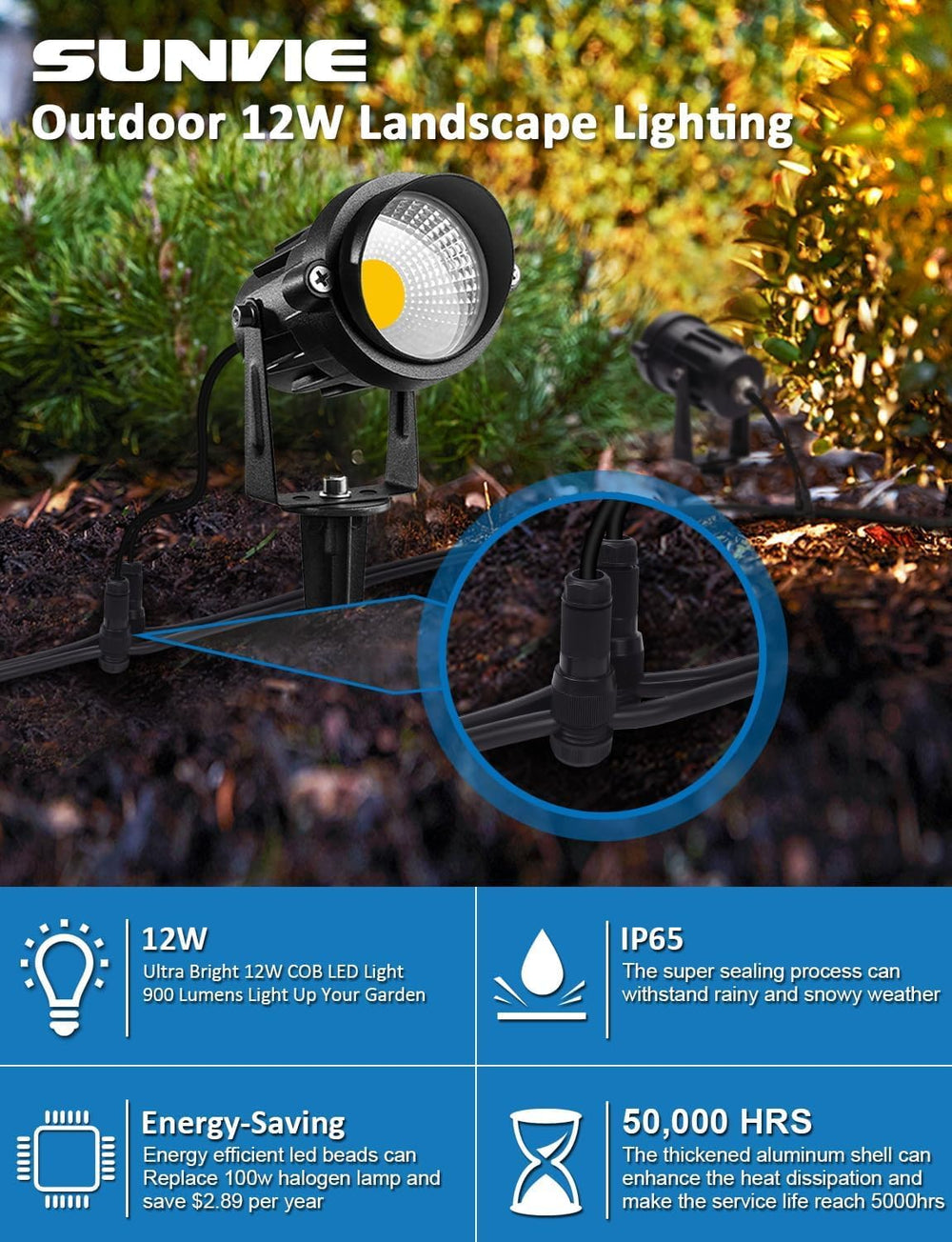 SUNVIE Low Voltage Landscape Lights Landscape Lighting with Connector 8Pack |...