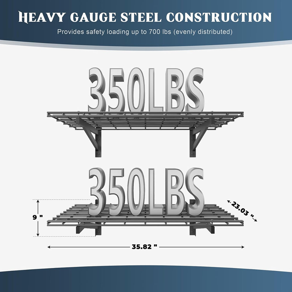 2 Pack Wall Mounted Garage Shelving, 2x3ft, 700lbs Integrated Grid