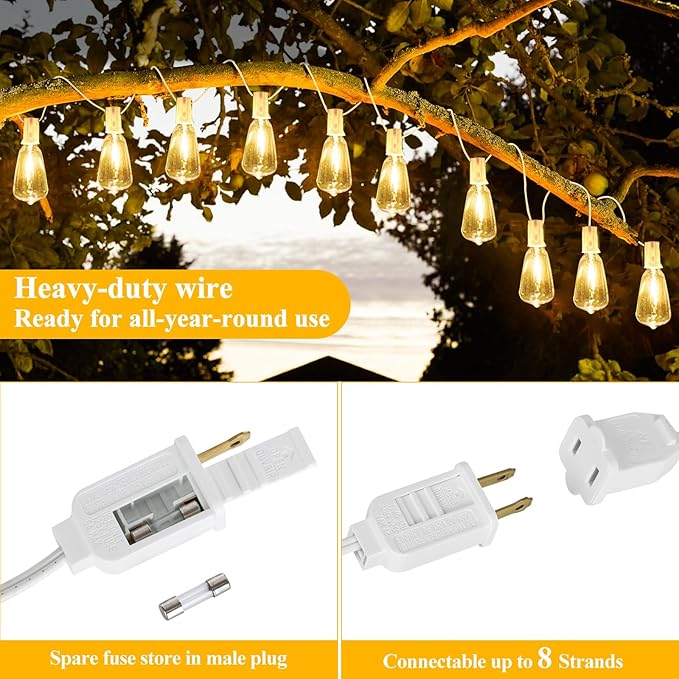 Brightever LED Outdoor String Lights,100FT Patio Lights with 52 Shatterproof ...