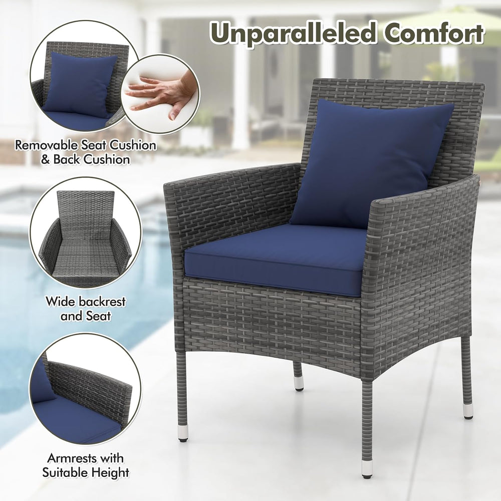 Tangkula 3-Piece Patio Furniture Set, PE Wicker Conversation Bistro Set w/A T...