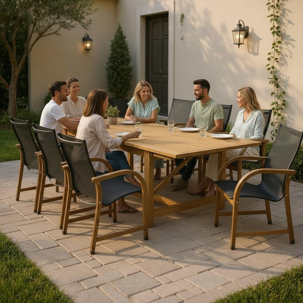 Amazonia Franklin 9-Piece Rectangular Extendable Patio Dining Set Teak Finish...