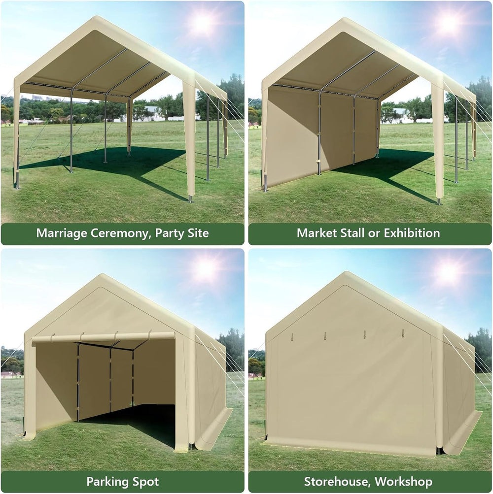 Grezone 10x20ft Heavy Duty Canopy Storage Shed, Portable Garage with Removabl...