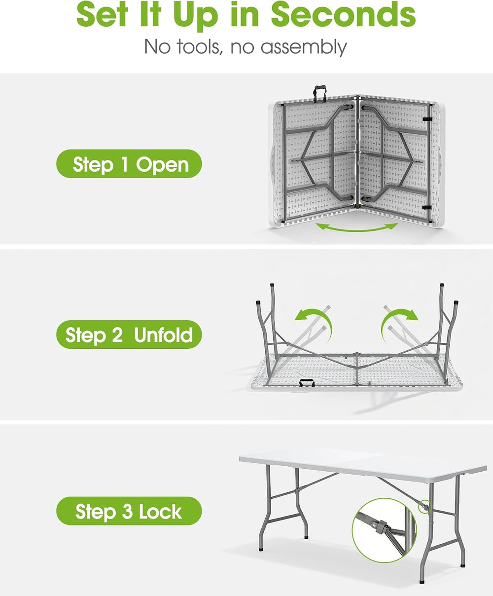 Pureegg 6ft Folding Table, Foldable Dining Indoor Outdoor White 2 Pack