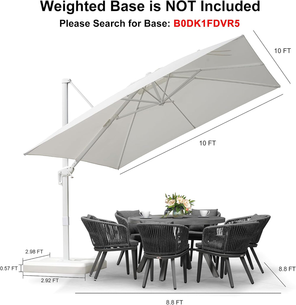 PURPLE LEAF Cantilever Patio Umbrella 10' X 10' White Aluminum Frame,...