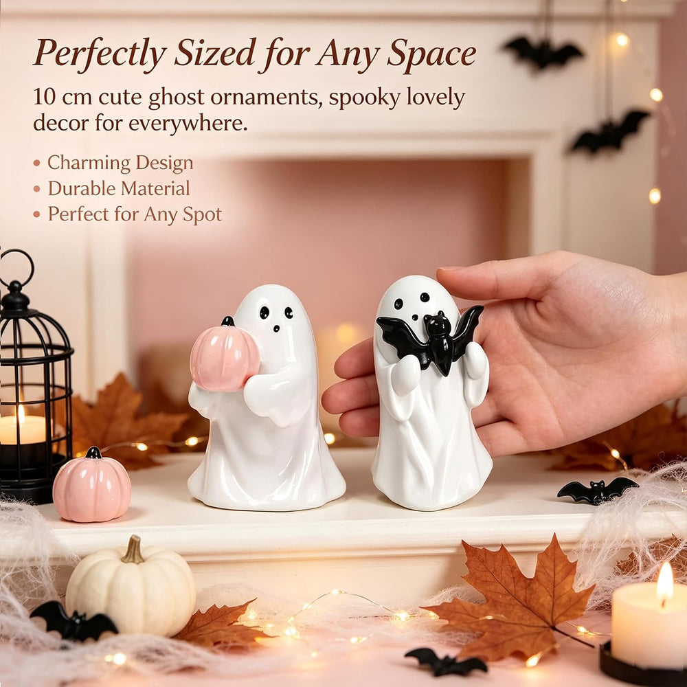 2Pcs Halloween Resin Ghost Figurines Cute Pink White Decor Indoor