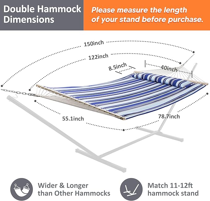 SUNCREAT Hammocks Quilted Fabric Hammock, Double Hammock with Spreader Bar, S...