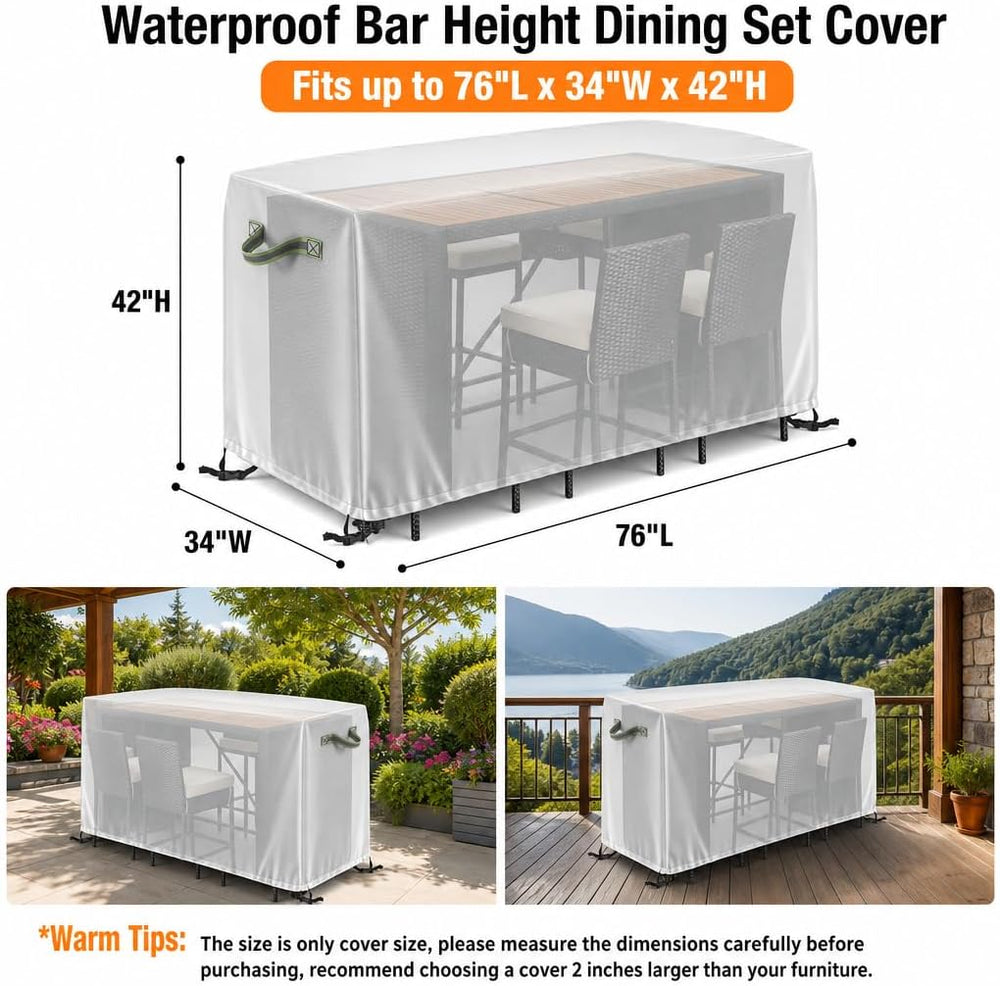 Outdoor Bar Height Dining Set Cover, Waterproof Heavy Duty Patio Table and Ch...