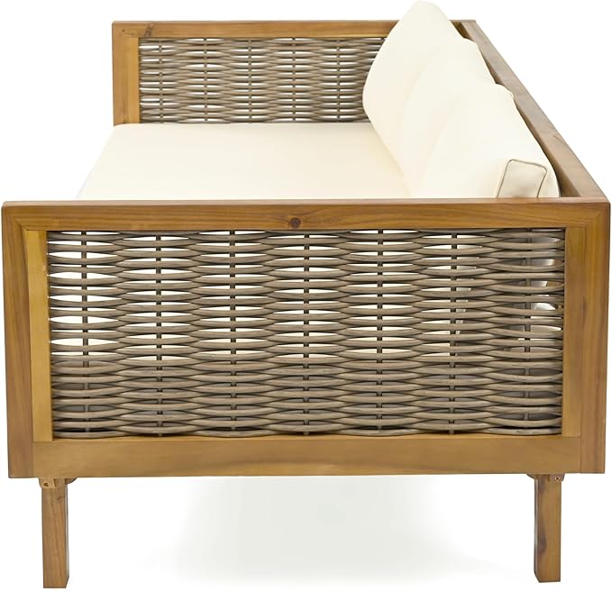 Merax 67.5" Outdoor Patio Daybed 3 Seater Sofa Bed,Acacia Wood Frame wit...
