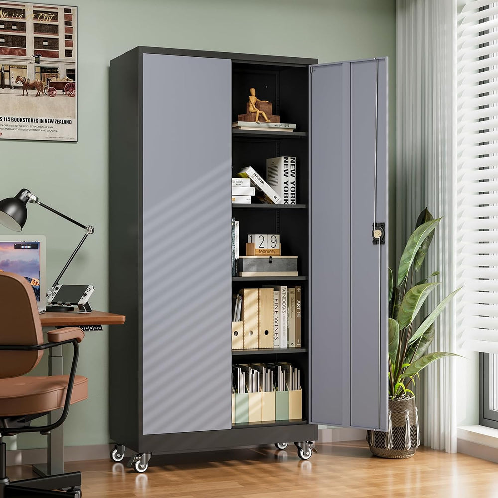 Letaya Metal Garage Storage Cabinets with Lock Door and Adjustable Shelves, S...