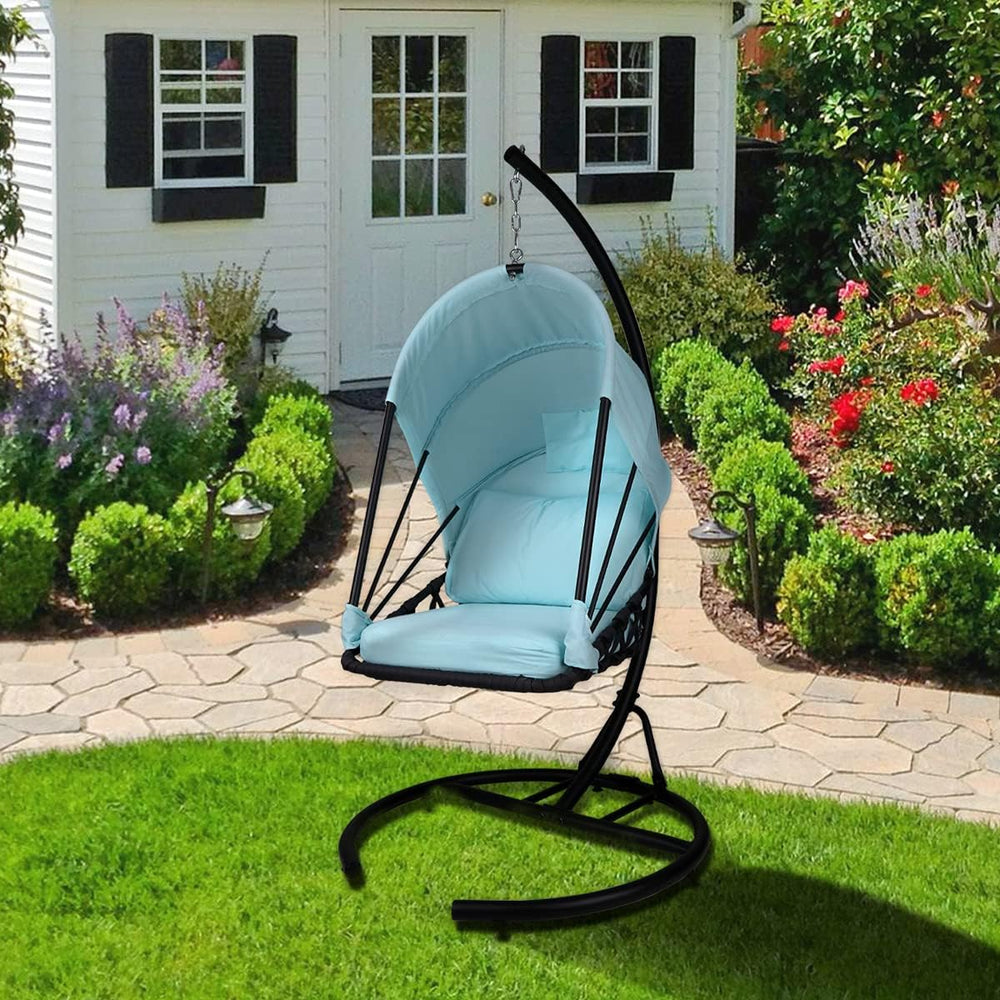 Foldable Hanging Chair Swing Hammock Egg Chair PE Rattan Wicker Seat w/Padded...