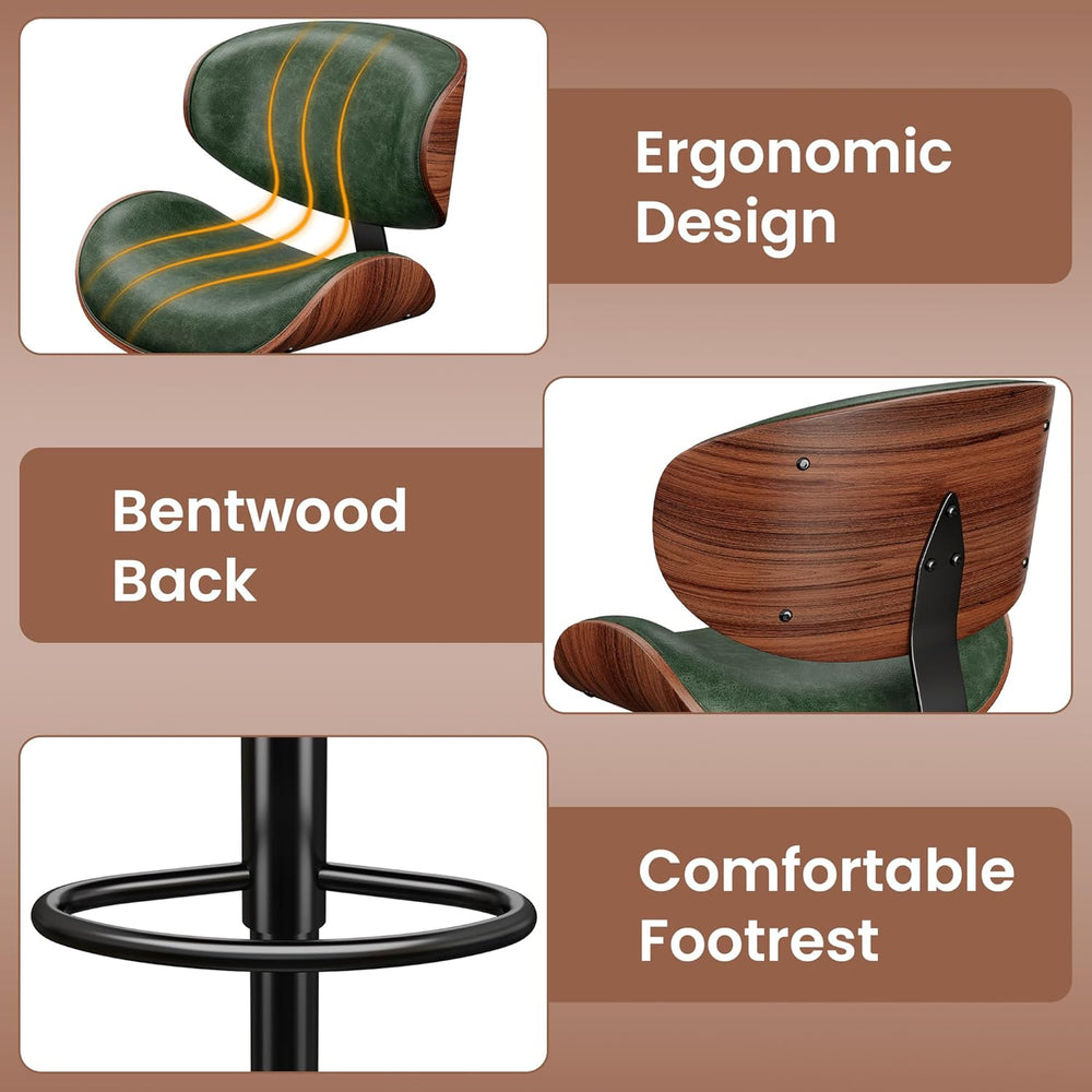 YaFiti Adjustable Bentwood Swivel Bar Stools Set of 2, Green