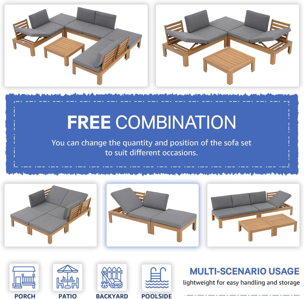 4 Piece Acacia Wood Patio Furniture Outdoor Sectional Sofa Set