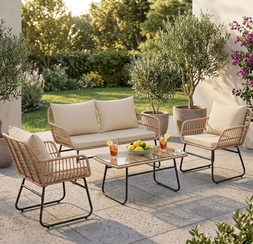 KROFEM 4-Piece Outdoor Patio Furniture Set, Natural/Beige