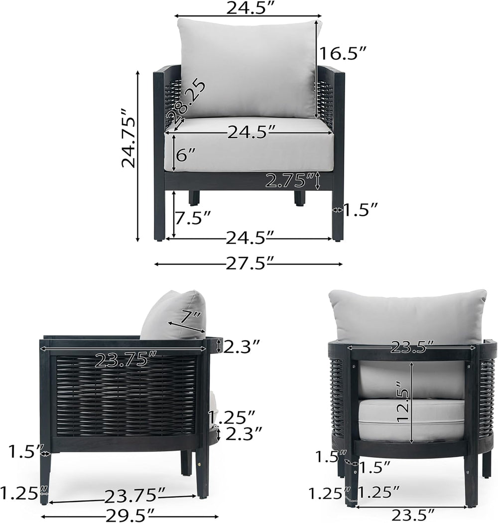 Merax Set of 2 Outdoor Acacia Wood Wicker Club Chair with Cushion,Patio Furni...