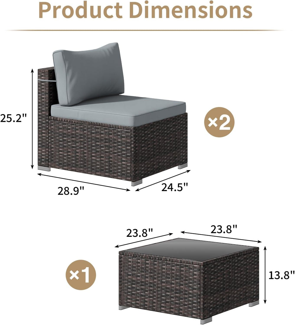 3 Piece Patio Furniture Set, Outdoor Wicker Patio Sofa Set, PE Rattan Section...