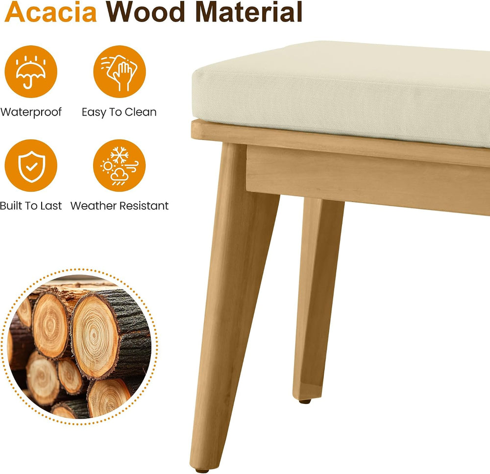Wisteria Lane 59"L×15.82"W Acacia Outdoor Patio Bench with Washable...