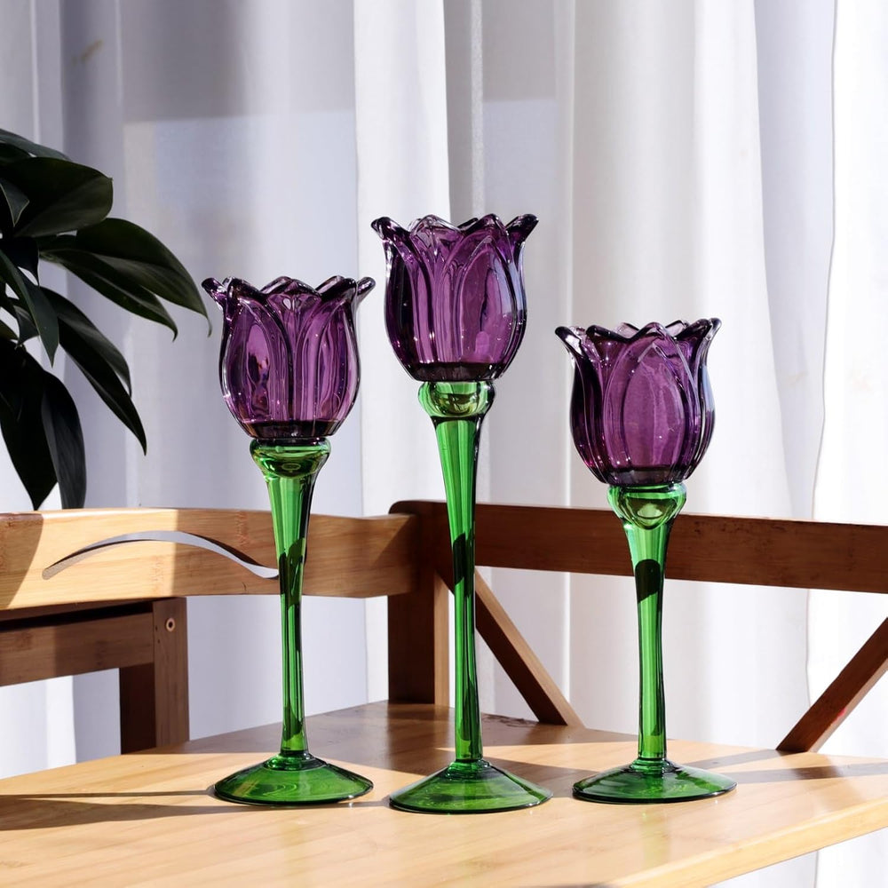 VOHO Purple Tulip Tealight Candle Holder Set of 3, Halloween Candle Holder