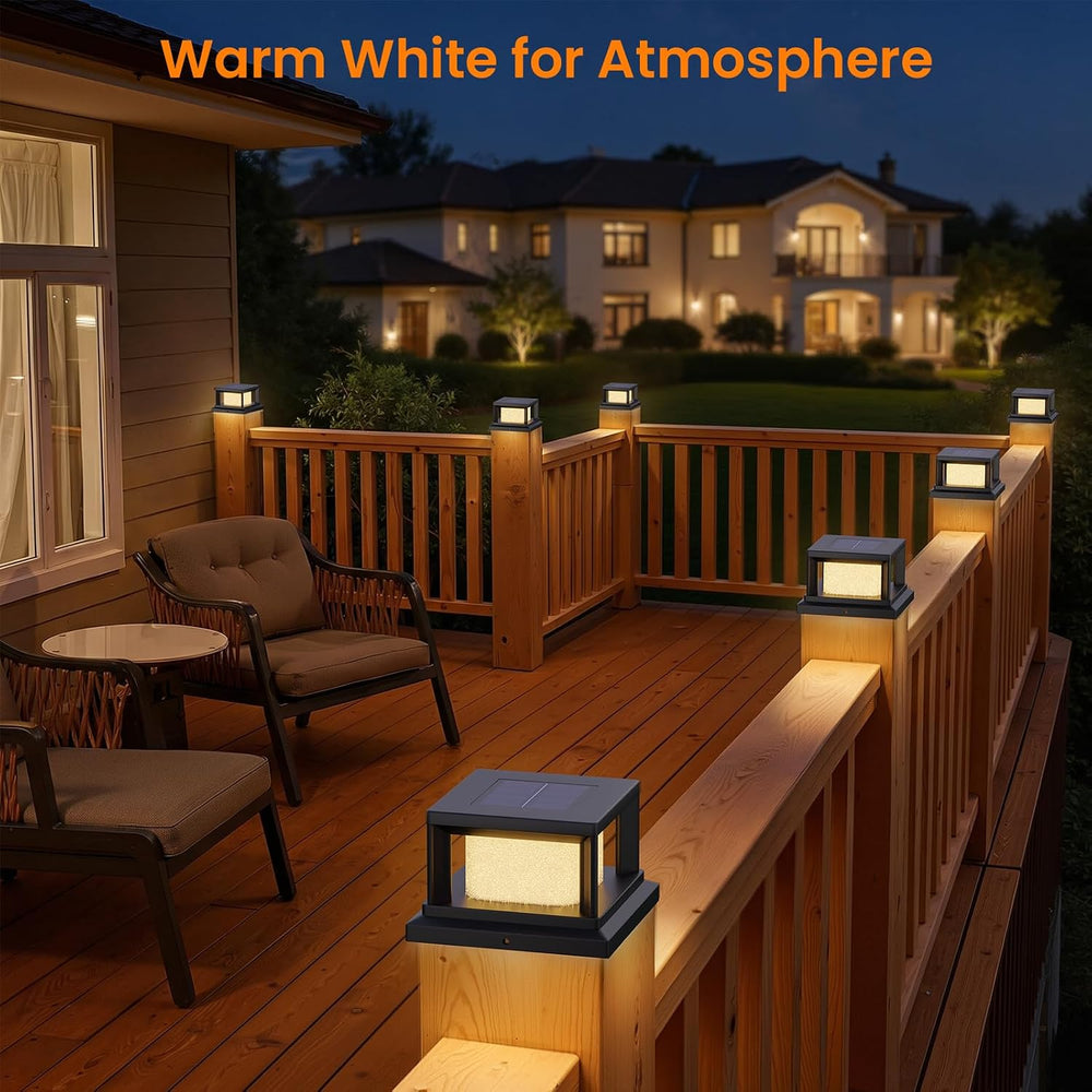Mlambert 8 Pack 4x4 Solar Post Light, 2 Modes Wooden Vinyl Fence Cap, Black