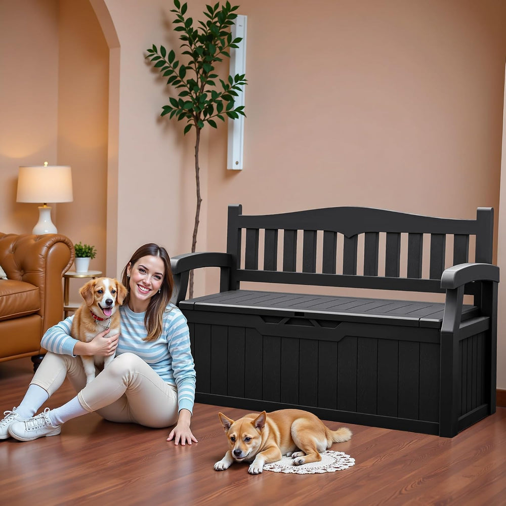 JUMMICO 80 Gallon Resin Outdoor Storage Bench Waterproof, Deck Box