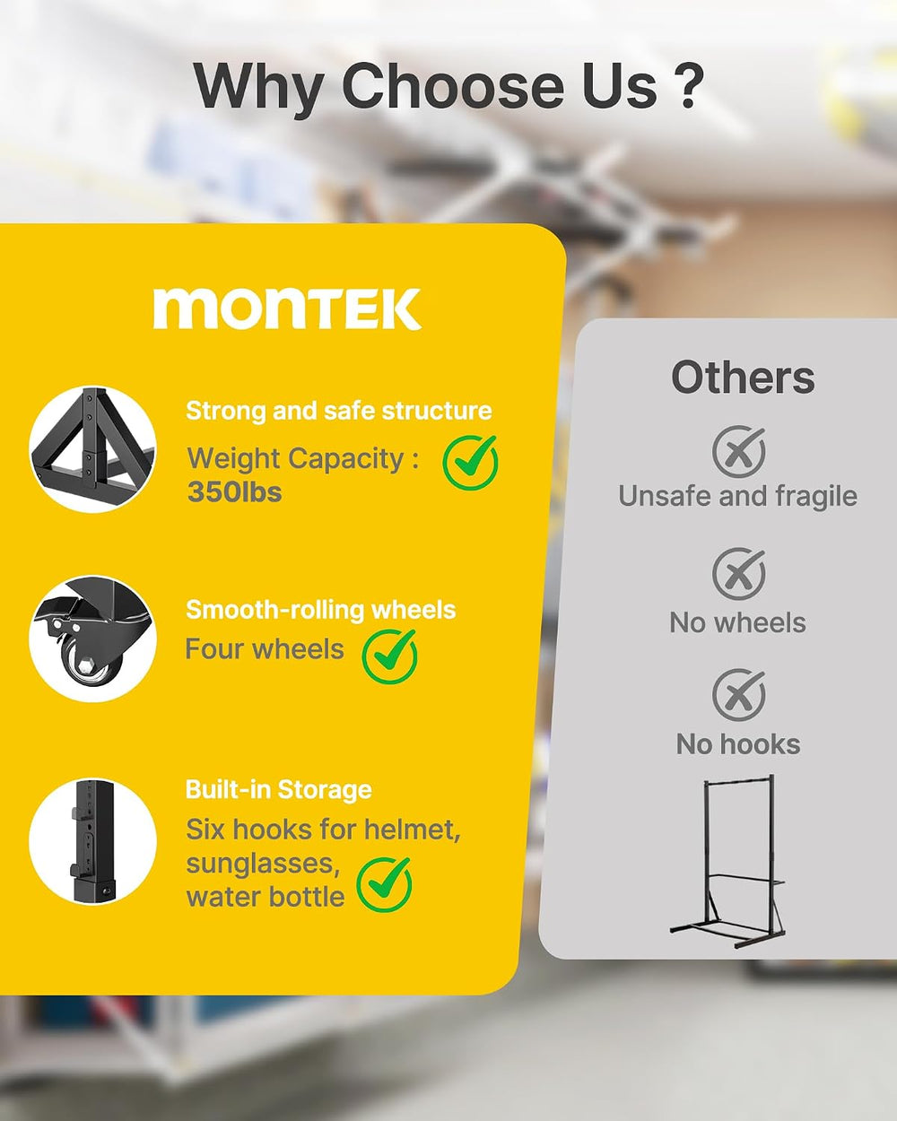 monTEK Freestanding Bike Storage Rack with Wheels for 5 Bikes