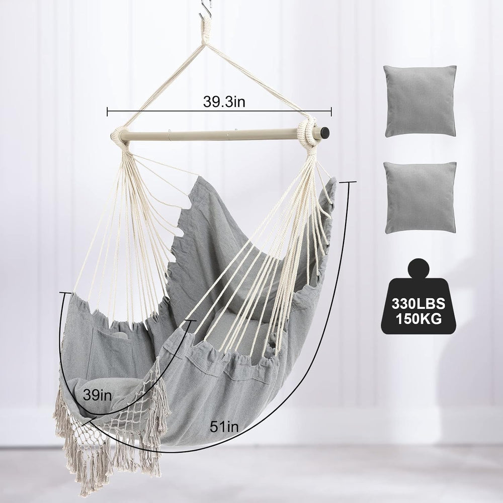 Hammock Chair, Hanging Rope Swing Seat with 2 Cushions,Macrame Hanging Chair ...