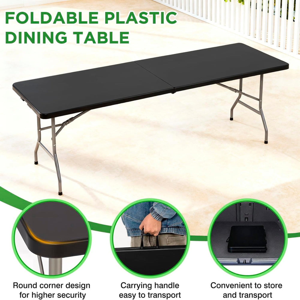 BestOffice | 8FT Folding Table | Black | Portable Plastic Table