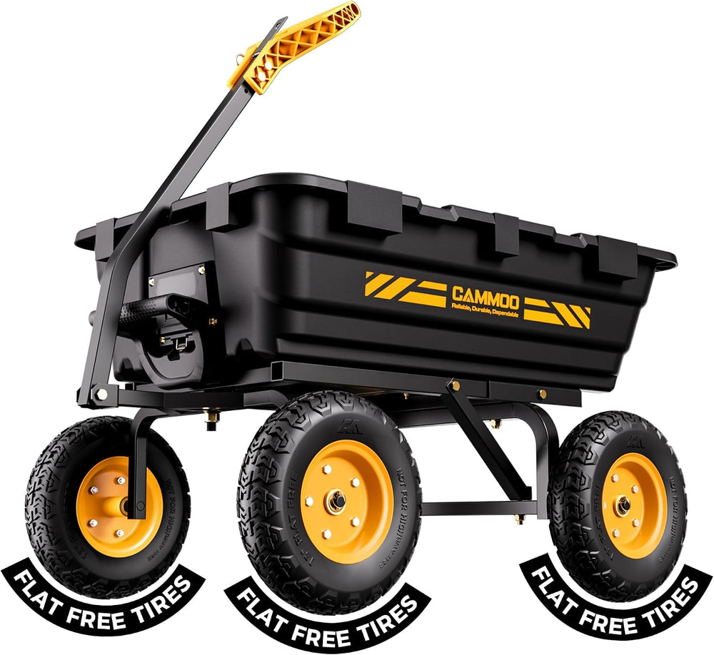 CAMMOO 13" NO-Flat Tires 1400lb Garden Cart Wheelbarrow with 2-in-1 Handle