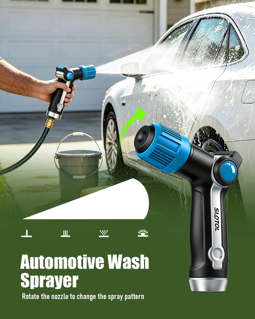 2 Pack Garden Hose Nozzle, Heavy Duty Metal Sprayer with Adjustable Spray Pat...