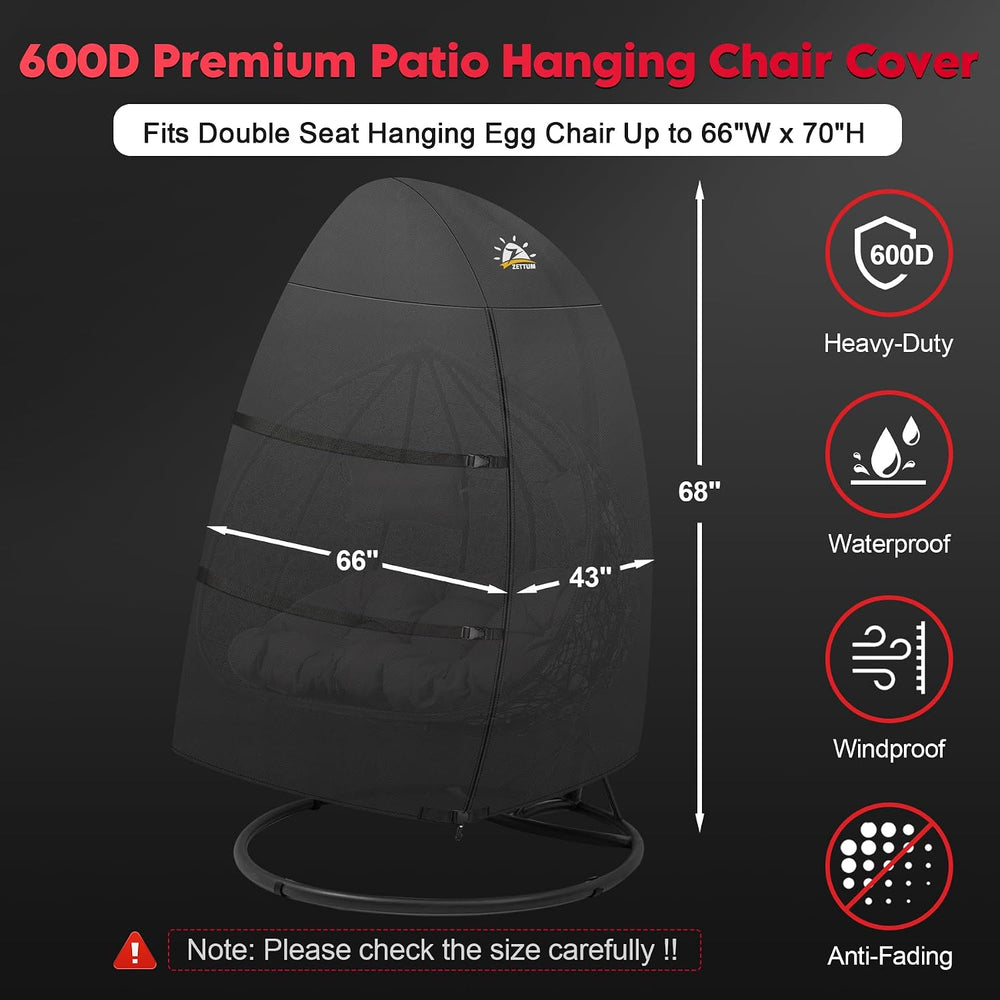 Egg Chair Cover - Double Seat Hanging Egg Chair Cover, Waterproof Outdoor Han...