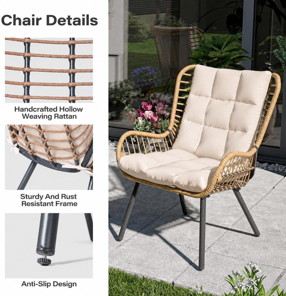 LAUSAINT HOME 3 Piece Outdoor Bistro Set, Small Patio Furniture Set with Coff...