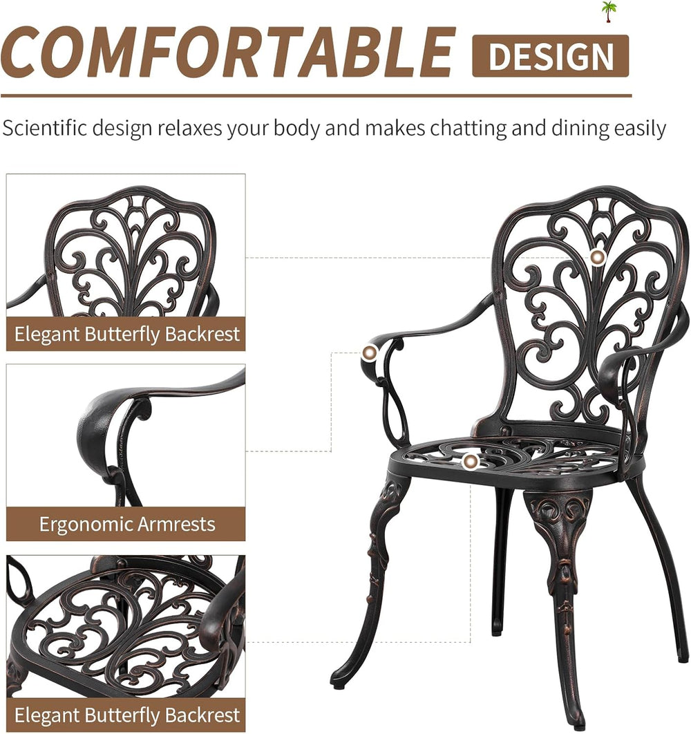 3 Piece Cast Aluminum Bistro Set, Bronze Bistro Table and Chairs Set of 2, 3 ...