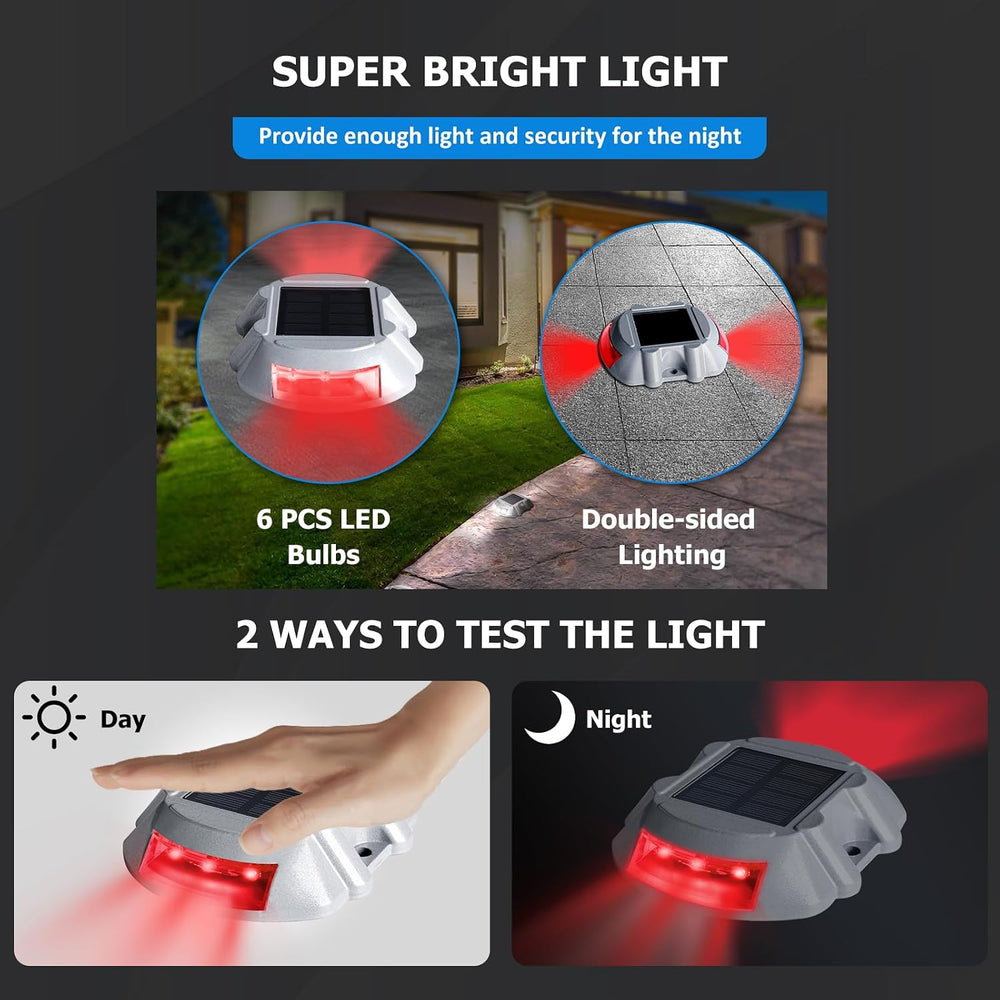 JIGUOOR Solar Deck Lights LED Driveway Lights, Red, 6 Pack