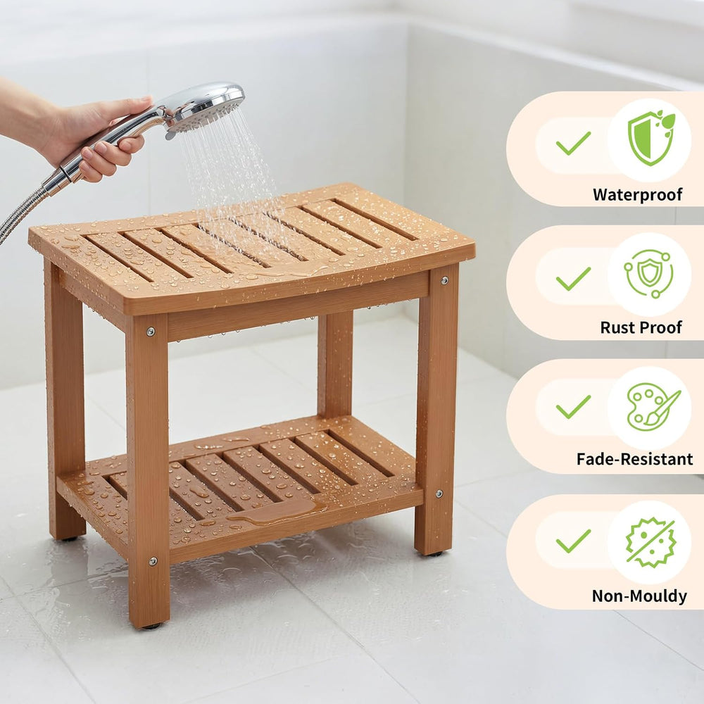 Psilvam 21" HDPE Shower Bench Seat for Inside Shower, Shower Stool, Teak