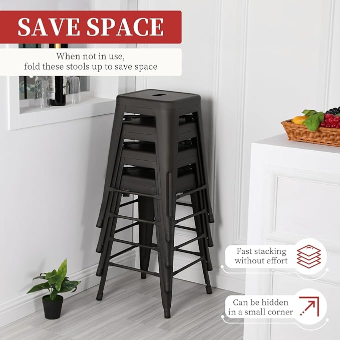 FDW Metal Bar Stools Set of 4 Counter Height Bar Stools 24 Inches Industrial ...