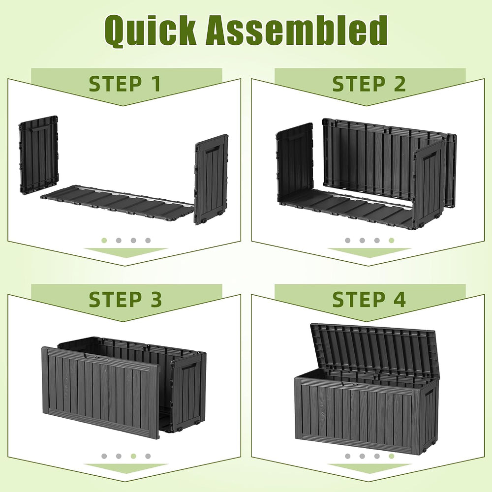 140Gal Outdoor Storage Box with Portable Wheels, Waterproof Deck Boxes