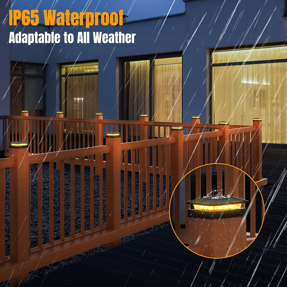4x4 Solar Fence Post Cap Lights Outdoor Waterproof, 6 Pack, Black