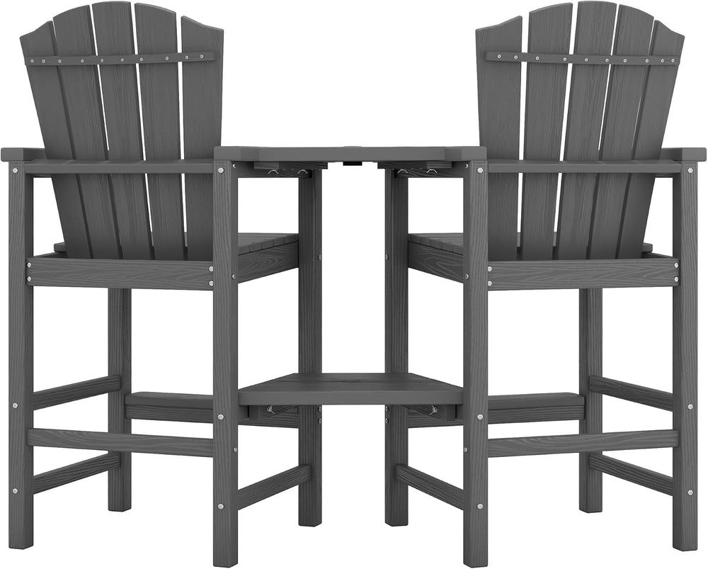 Tall Adirondack Chair Set of 2 with Double Connecting Trays, Gray