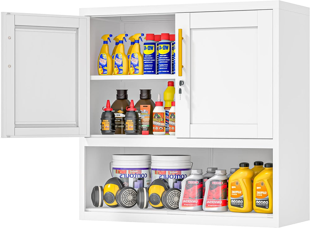 GAIOUS Metal Garage Wall Cabinet with Lock, Wall Mounted Steel Tool Cabinet