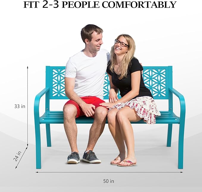 VINGLI 50" Outdoor Bench Metal with Floral Back, Garden Bench Front Porc...
