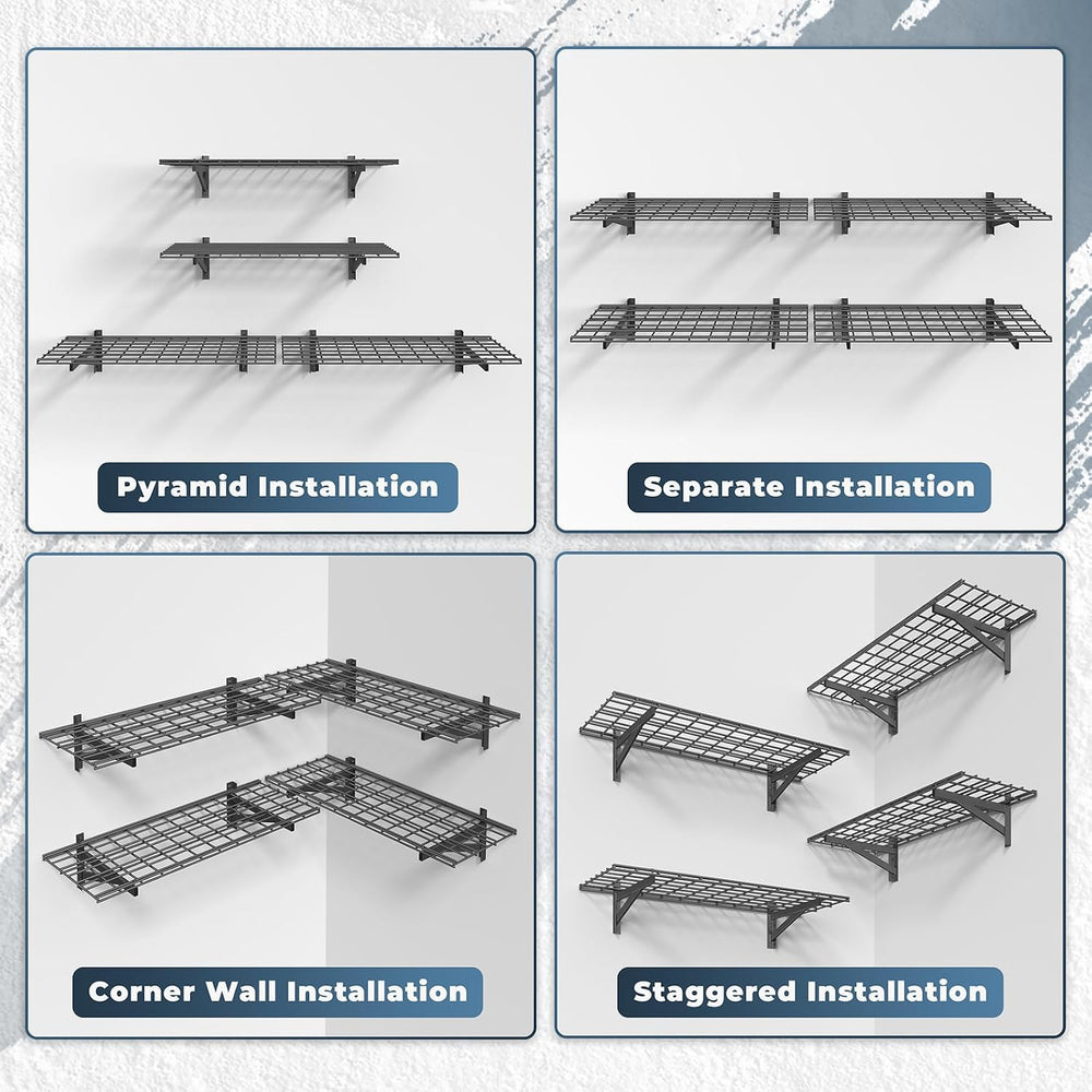 4 Pack Garage Shelving Wall Mounted, 1.5x4ft, 1400LB Heavy Load