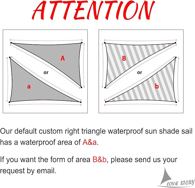 LOVE STORY Right Triangle 10'x12'x15.6' Waterproof Sun Shade Sail...