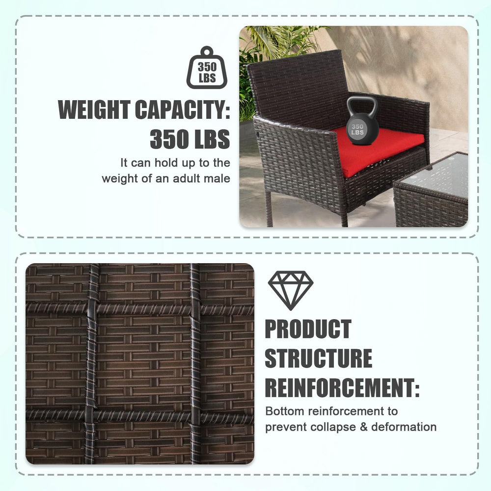 3 Pieces Patio Furniture Set, Outdoor Conversation Sets, Wicker Rattan Chairs...