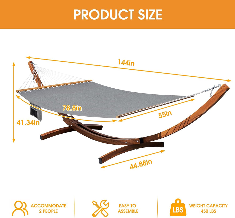 Lazy Daze 12 Ft Double Quick dry Hammock with Curved Steel Wood Grain Stand