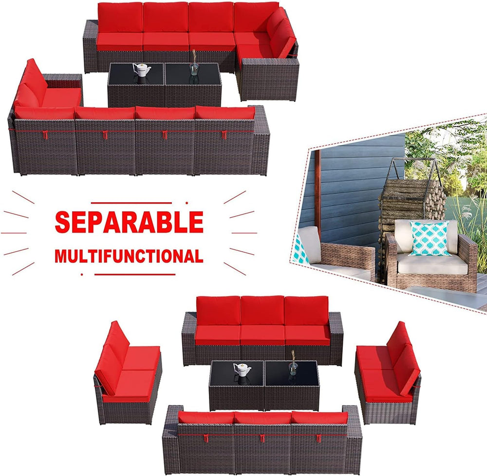 Kullavik 12 Piece Patio Furniture Set, Outdoor Wicker Sectional Sofa