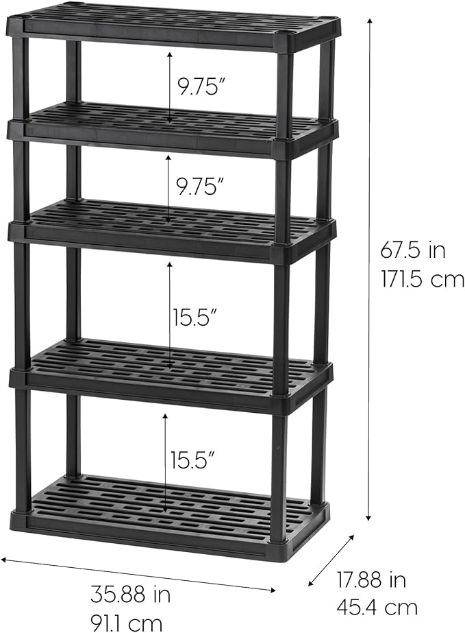 IRIS USA 5-Shelf Heavy Duty Plastic Storage Shelves, 750lb Capacity, 68"...