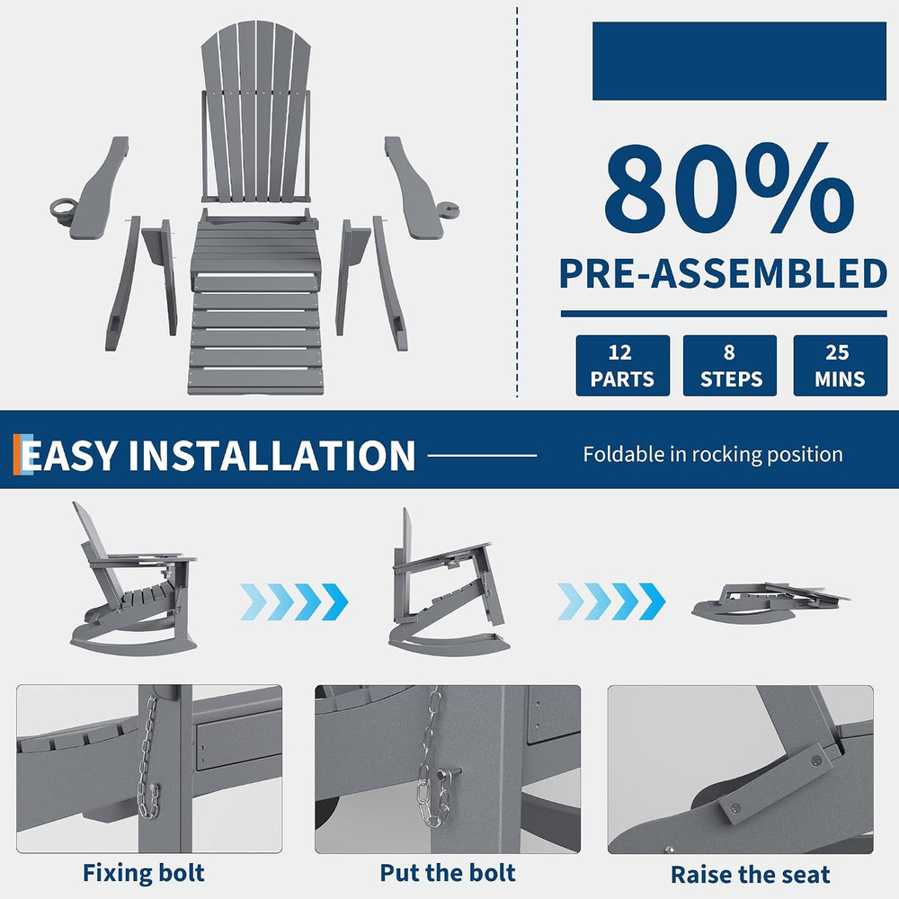 Rocking Adirondack Chairs, Folding Adirondack Rocking Chair With Footrest, Ad...